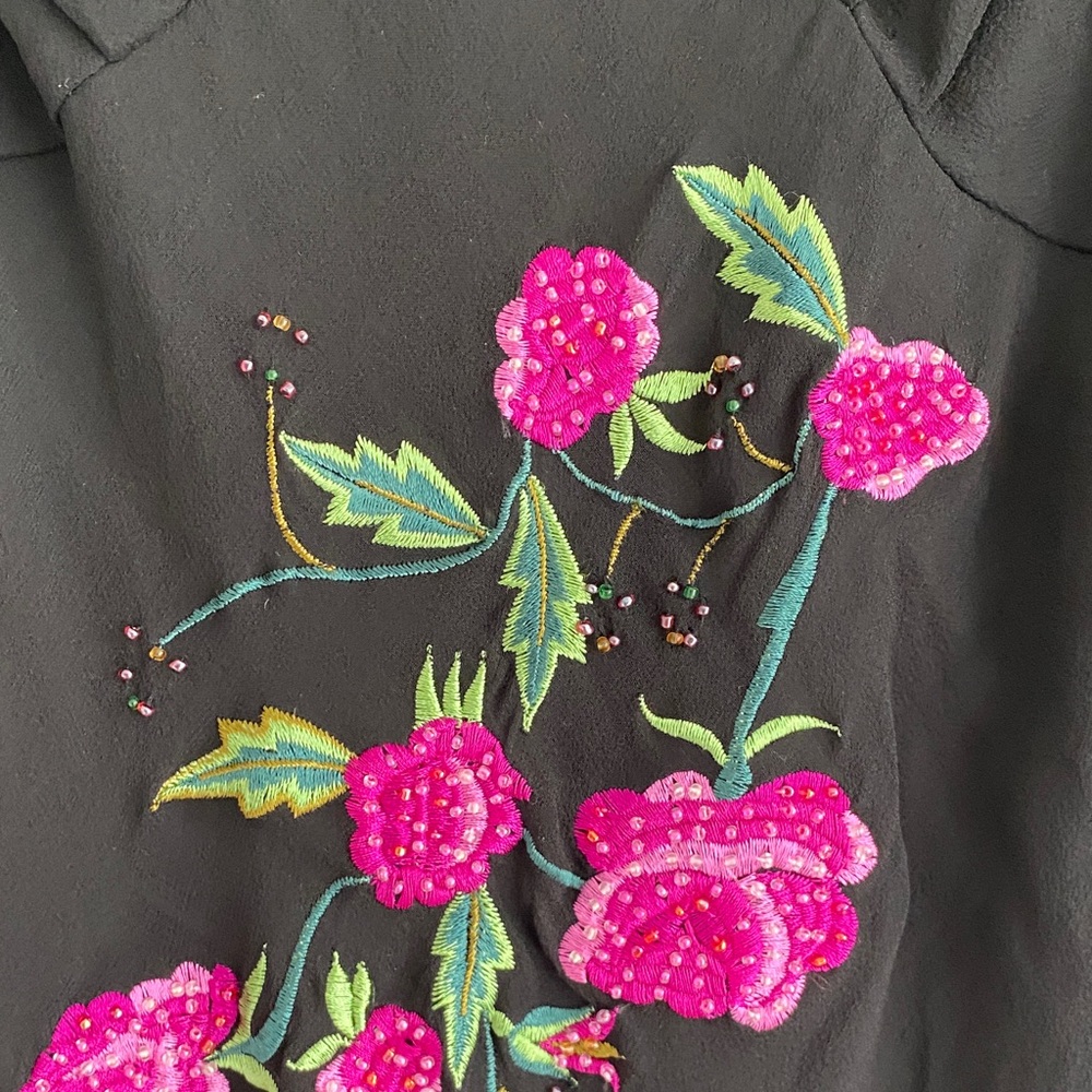 Black Maxi Slip Dress with Pink Floral Embroidery - Picture 7 of 11